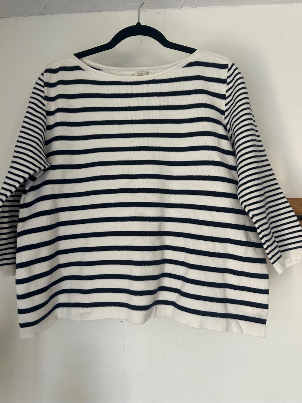 J. Crew White and Navy Striped Boatneck Sweater